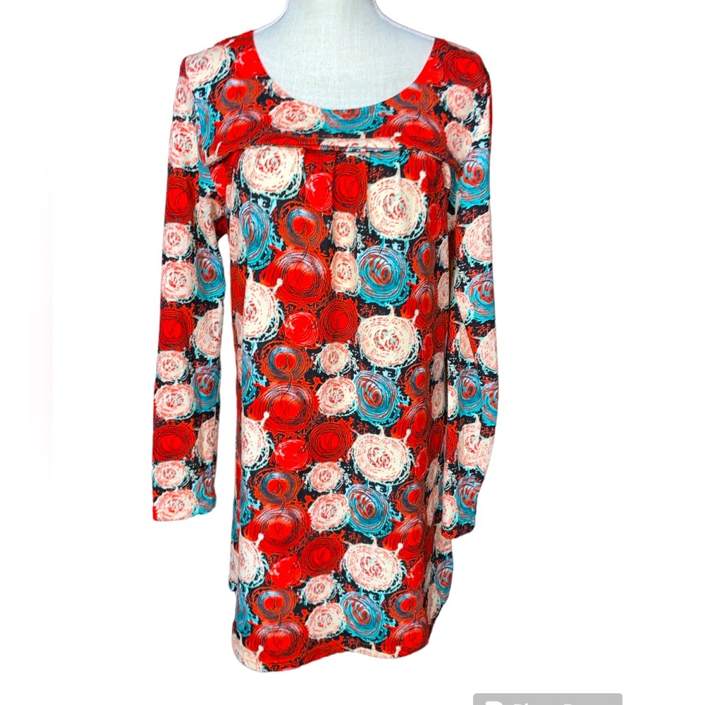 Bacci Long Sleeve Floral Red & Blue Sweater Mini Dress